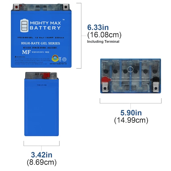 YTX16-BS GEL Replacement Battery For BikeMaster HTX16-BS-1